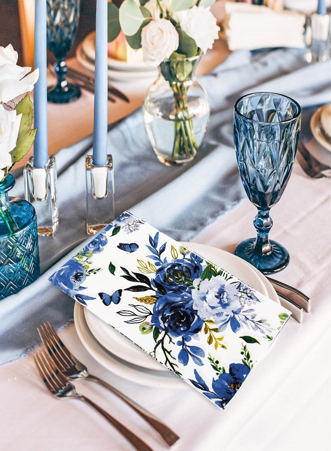 Whaline 80 Sheet Navy Blue Floral Guest Napkins Blue White Flower Disposable Napkins Watercolor Spring Peony Decorative Hand Paper Towel Napkins for Bathroom Wedding Holiday Birthday Party Supplies - Image 4